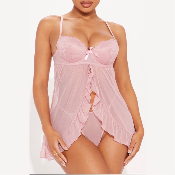 FASHION NOVA Take Me To Paris Lace Babydoll - Rose - Picture 3 of 3